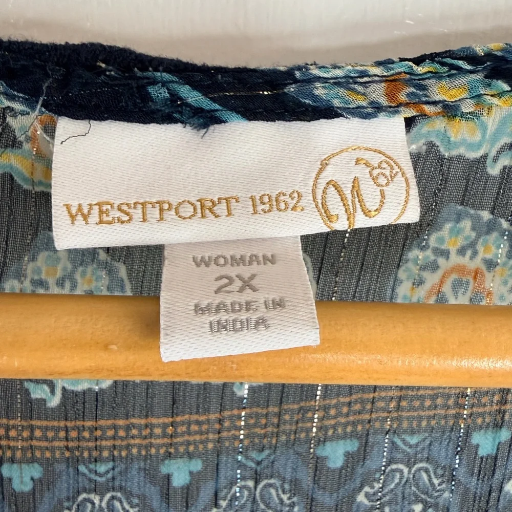 Westport 1962 Woman 2x Navy Gold Floral Print Tunic Top - Picture 4 of 7